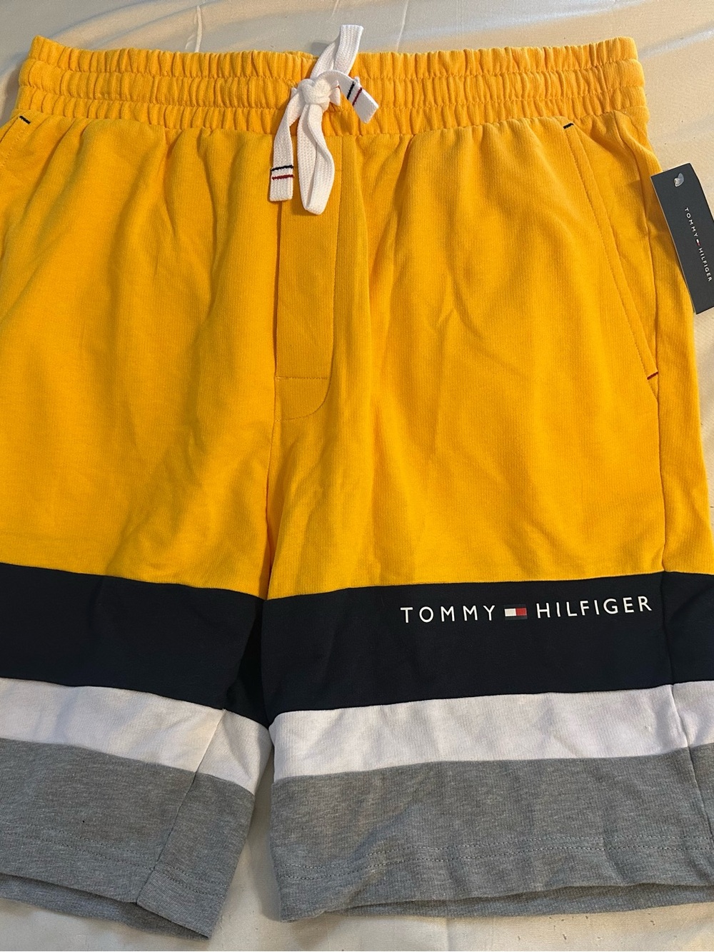 Tommy Hilfiger Yellow Colorblock Athletic Shorts with Navy, White & Gray